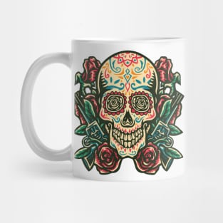 vintage sugar skull with gun rose Mug